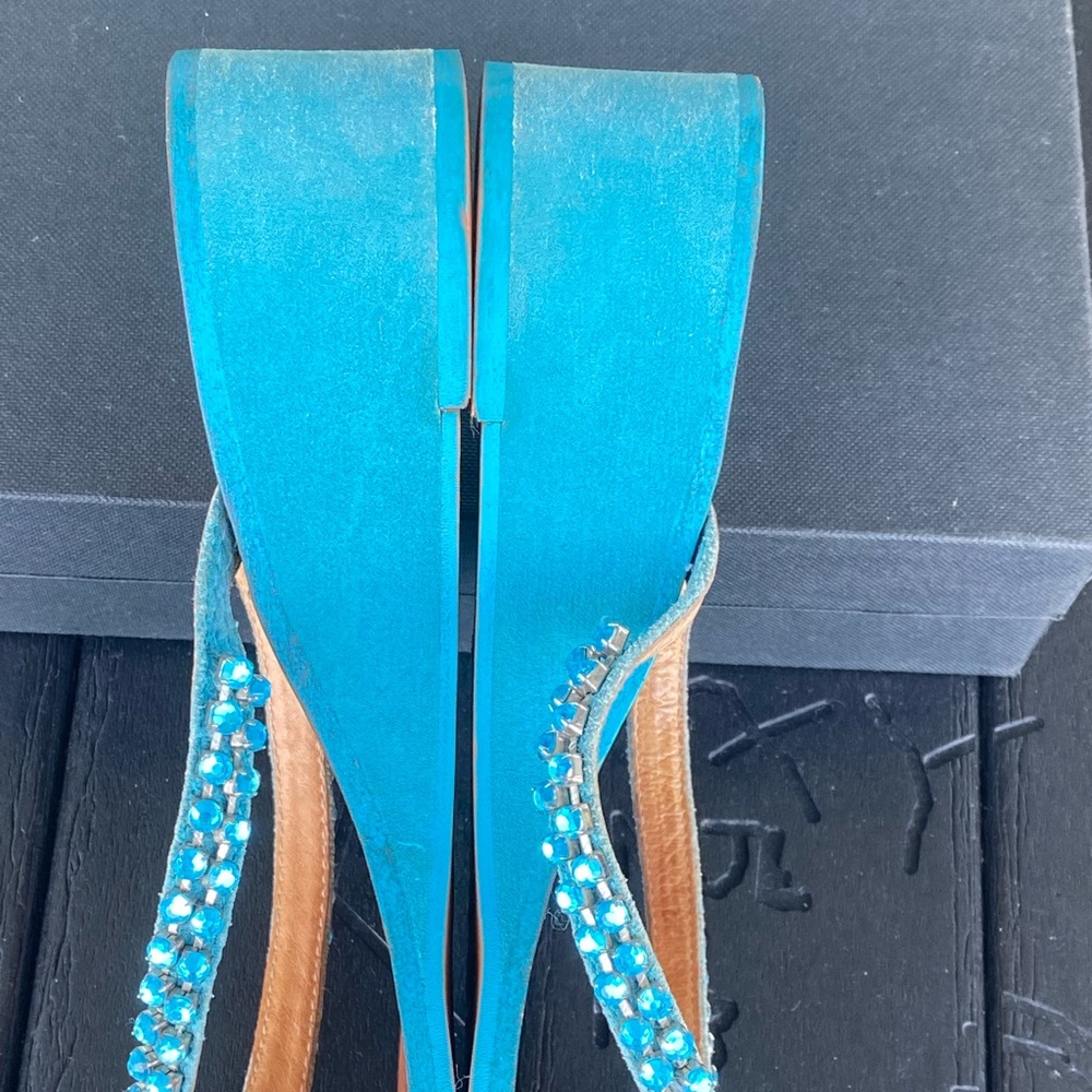 turquoise leather and crystal sandals SIZE 7